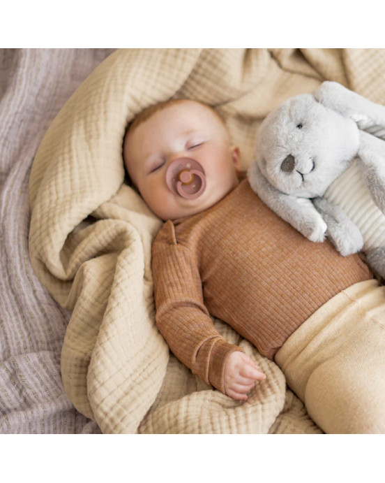 FLOW. Υφασμάτινο λαγουδάκι Milo με λευκούς ήχους & μουσική - επαναφορτιζόμενο (απαλό γκρι)