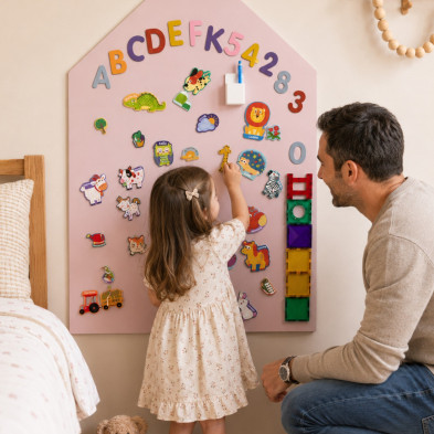 FAMILY NATION. MagneKids™ Μαγνητικός Πίνακας Τοίχου - Σπιτάκι - Ροζ