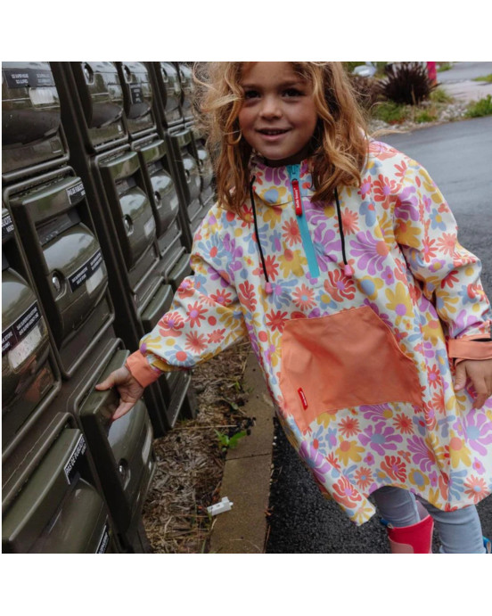 HELLO HOSSY. Αδιάβροχο πόντσο Retro Flowers - 2-3 ετών