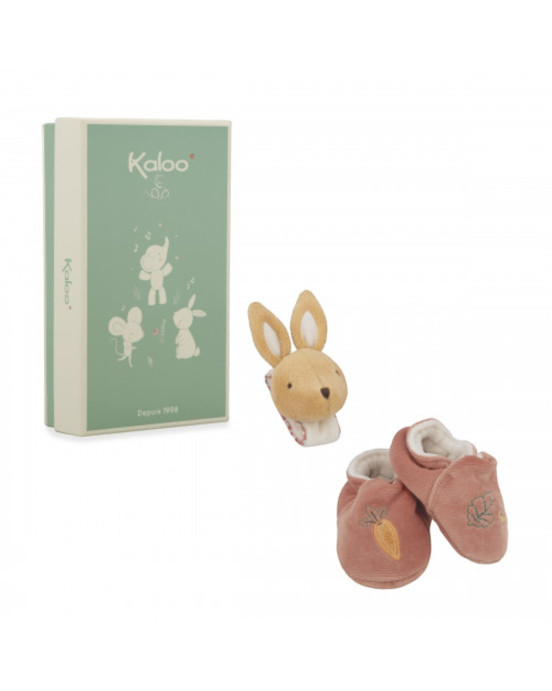 PETITES CHANSONS. Σετ παντοφλάκια και βραχιολάκι-κουδουνίστρα κουνελάκι