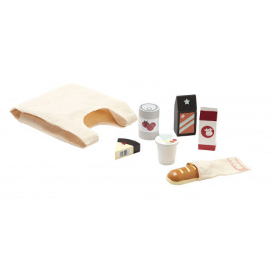 KIDS CONCEPT. Σακούλα για ψώνια με 6 ξύλινα προϊόντα