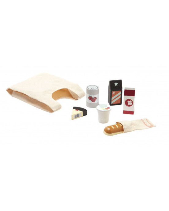 KIDS CONCEPT. Σακούλα για ψώνια με 6 ξύλινα προϊόντα