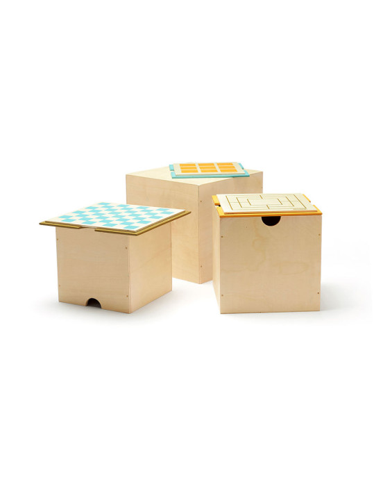 KIDS CONCEPT. Σετ 3 επιτραπέζια παιχνίδια σε ξύλινα κουτιά αποθήκευσης