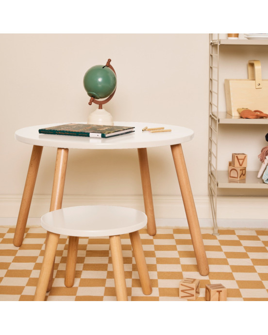 KIDS CONCEPT. Ξύλινο σετ τραπεζάκι με 2 σκαμπό (Λευκό)