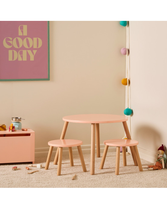 KIDS CONCEPT. Ξύλινο σετ τραπεζάκι με 2 σκαμπό (ροζ)