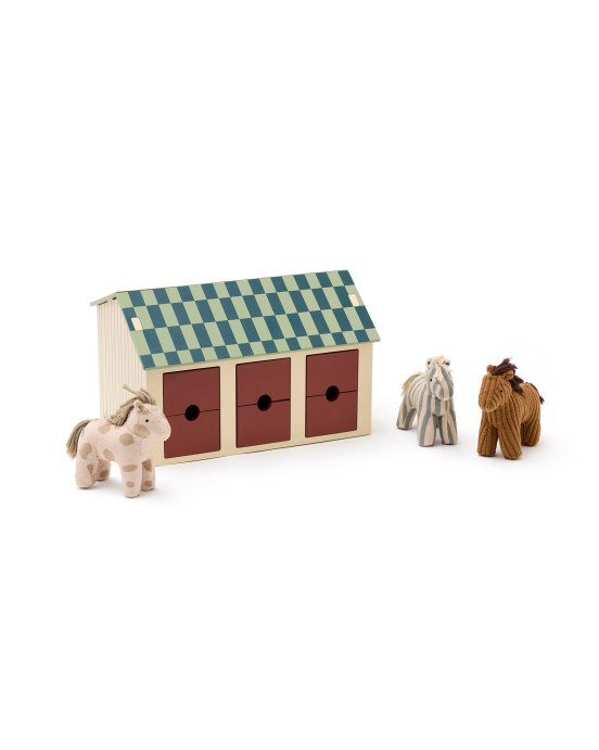 KIDS CONCEPT. Ξύλινος στάβλος με 3 αλογάκια