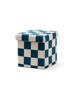 KIDS CONCEPT. Σκαμπό με αποθηκευτικό χώρο  30cm (πετρόλ-λευκό καρό)