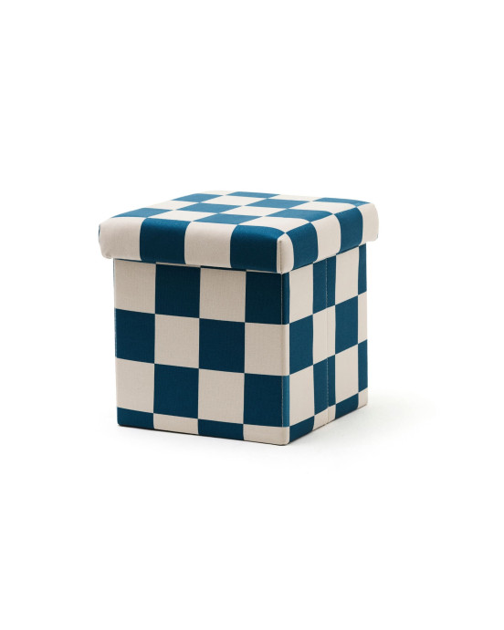 KIDS CONCEPT. Σκαμπό με αποθηκευτικό χώρο  30cm (πετρόλ-λευκό καρό)