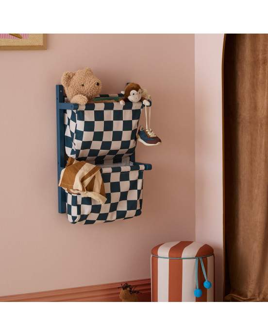 KIDS CONCEPT. Επιτοίχιο υφασμάτινο ράφι αποθήκευσης (πετρόλ-λευκό)