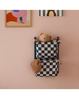 KIDS CONCEPT. Επιτοίχιο υφασμάτινο ράφι αποθήκευσης (πετρόλ-λευκό)