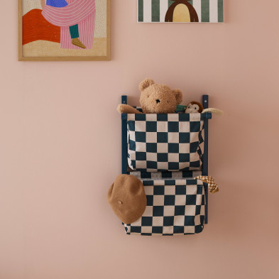 KIDS CONCEPT. Επιτοίχιο υφασμάτινο ράφι αποθήκευσης (πετρόλ-λευκό)