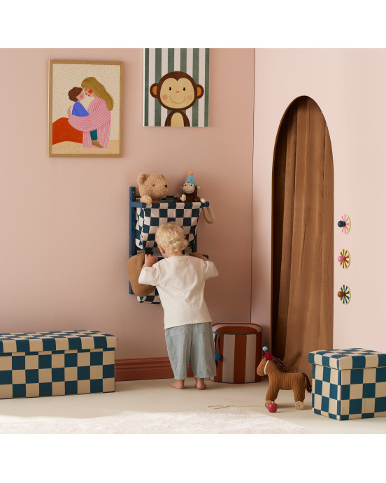 KIDS CONCEPT. Επιτοίχιο υφασμάτινο ράφι αποθήκευσης (πετρόλ-λευκό)