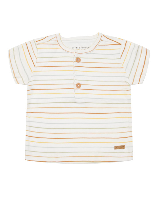 LITTLE DUTCH. Μπλουζάκι κοντομάνικο με κουμπάκια Vintage Sunny Stripes - 74