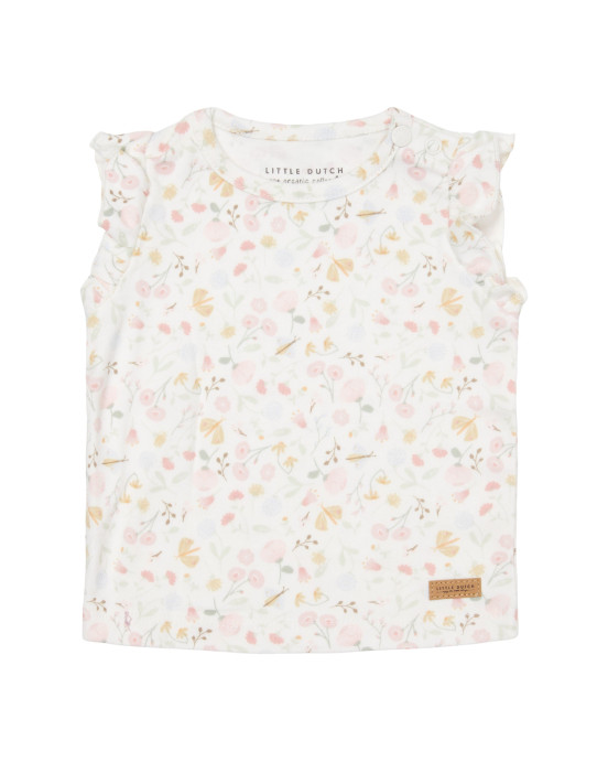 LITTLE DUTCH. Μπλουζάκι κοντομάνικο με βολάν Flowers & Butterflies - 80