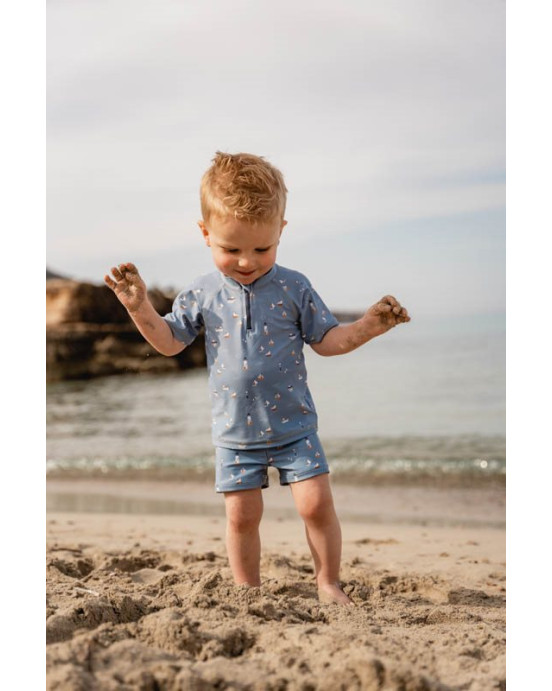 LITTLE DUTCH. Μπλουζάκι κοντομάνικο με προστασία UV Sailors Bay Dark Blue - Νο 62/68