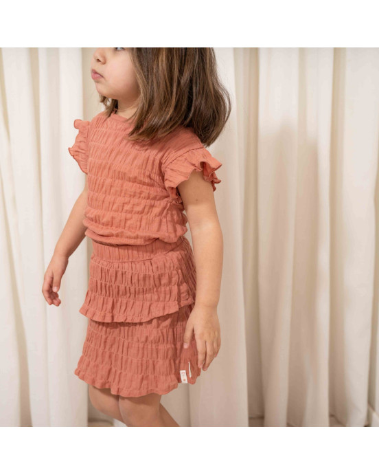 LITTLE DUTCH. Μπλουζάκι κοντομάνικο με βολάν Rose Pink - Νο 104