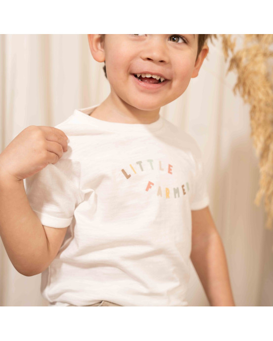 LITTLE DUTCH. Μπλουζάκι κοντομάνικο Off White Little Farmer - Νο 86