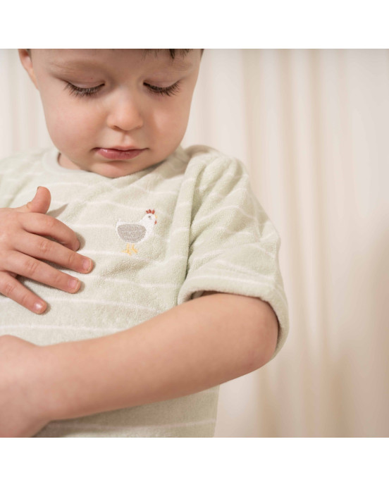 LITTLE DUTCH. Μπλουζάκι κοντομάνικο πετσετέ Farm Green Stripes - Νο 92