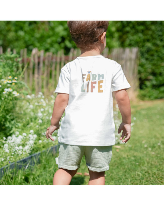 LITTLE DUTCH. Μπλουζάκι κοντομάνικο με τσέπη Off White Farm Life - Νο 92