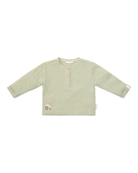 LITTLE DUTCH. Μπλουζάκι μακρυμάνικο με κουμπάκια από μουσελίνα Grass Green - Νο 86