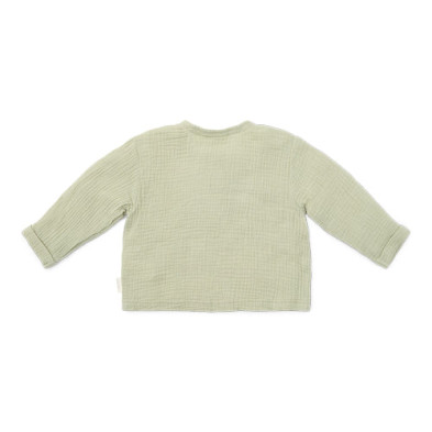 LITTLE DUTCH. Μπλουζάκι μακρυμάνικο με κουμπάκια από μουσελίνα Grass Green - Νο 86