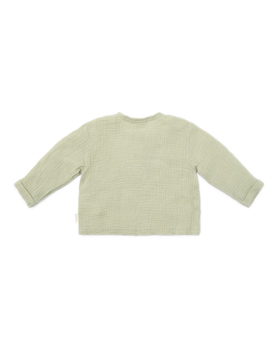 LITTLE DUTCH. Μπλουζάκι μακρυμάνικο με κουμπάκια από μουσελίνα Grass Green - Νο 86