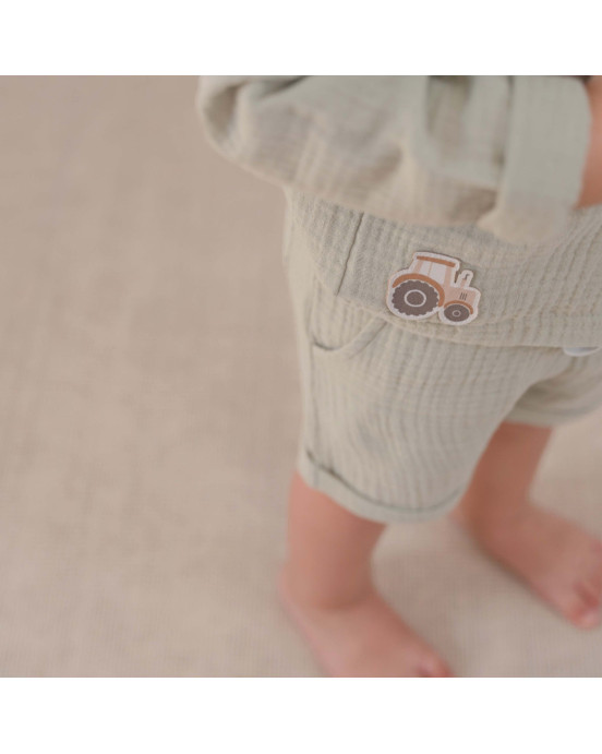 LITTLE DUTCH. Μπλουζάκι μακρυμάνικο με κουμπάκια από μουσελίνα Grass Green - Νο 86