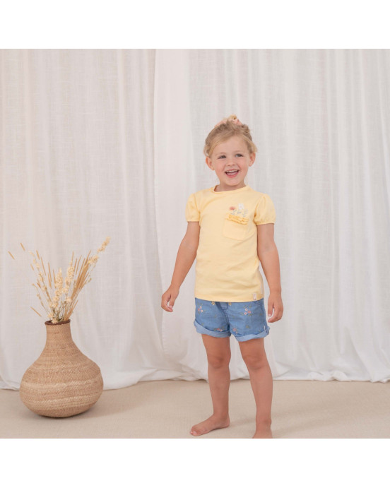 LITTLE DUTCH. Μπλουζάκι κοντομάνικο με σούρα στο μανίκι Honey Yellow - Νο 98