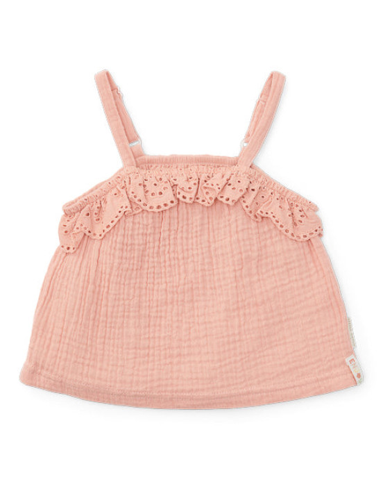 LITTLE DUTCH. Μπλουζάκι αμάνικο από μουσελίνα Flower Pink - No 104