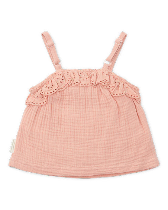 LITTLE DUTCH. Μπλουζάκι αμάνικο από μουσελίνα Flower Pink - No 104