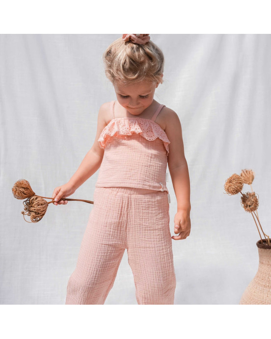 LITTLE DUTCH. Μπλουζάκι αμάνικο από μουσελίνα Flower Pink - No 104