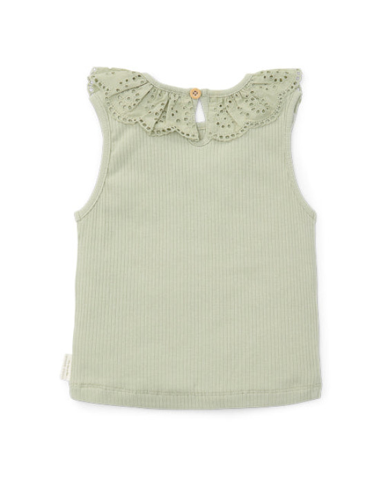 LITTLE DUTCH. Μπλουζάκι αμάνικο Rib Grass Green - No 74