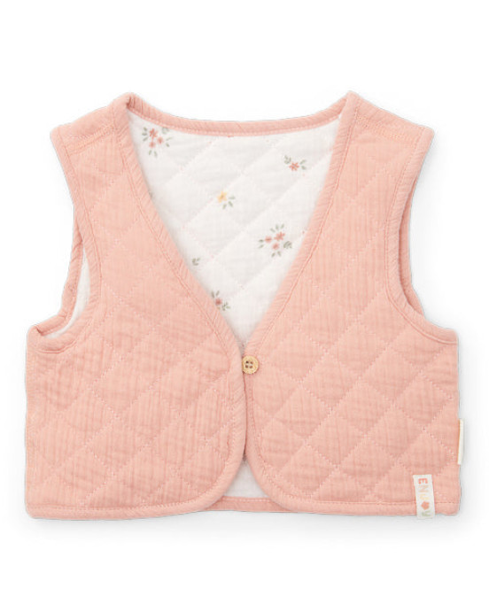 LITTLE DUTCH. Γιλέκο διπλής όψης από μουσελίνα Flower Pink / White Meadows - Νο 86/92