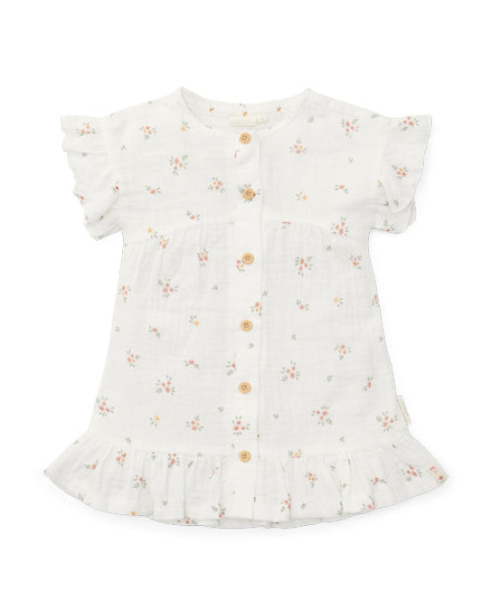 LITTLE DUTCH. Φορεματάκι κοντομάνικο από μουσελίνα White Meadows - Νο 98