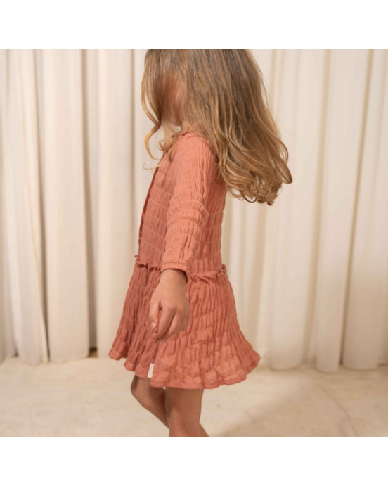 LITTLE DUTCH. Φορεματάκι μακρυμάνικο με γιακά Rose Pink - Νο 98