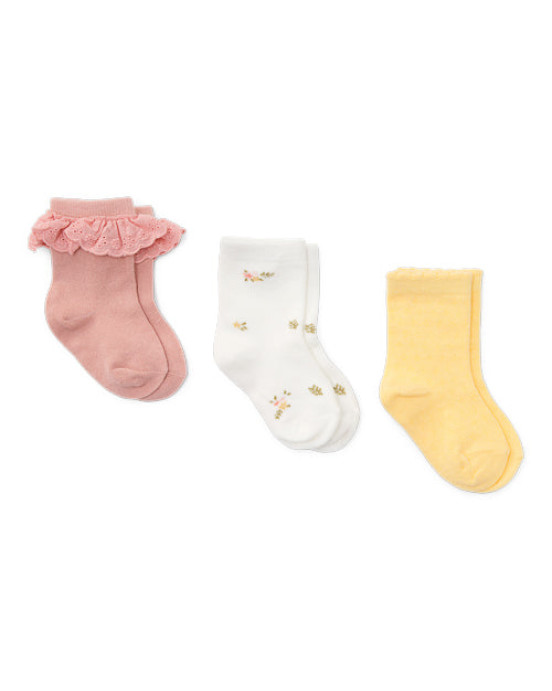 LITTLE DUTCH. Σετ 3 ζευγάρια κάλτσες Flower Pink / White Meadows / Honey Yellow - No 20/22