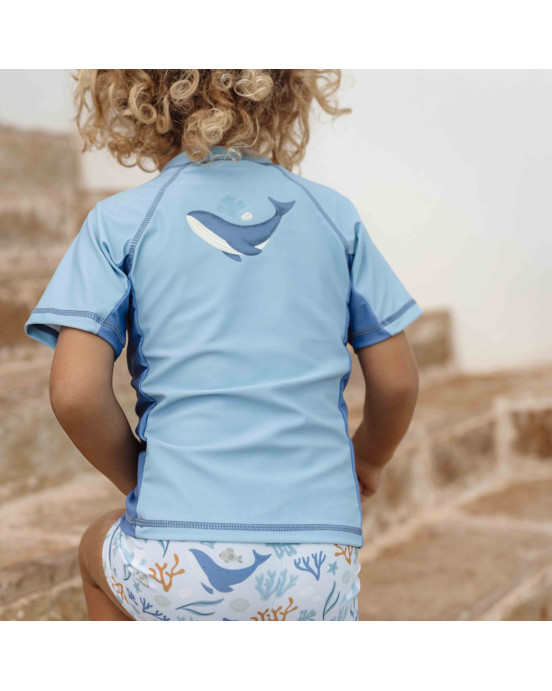 LITTLE DUTCH. Μπλουζάκι κοντομάνικο με προστασία UV Blue Whale - No 86/92