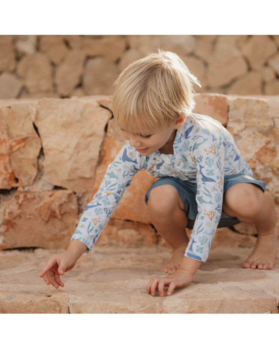 LITTLE DUTCH. Μπλουζάκι μακρυμάνικο με προστασία UV Ocean Dreams Blue - No 62/68