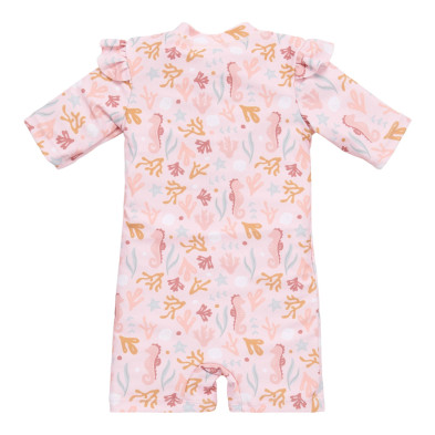 LITTLE DUTCH. Ολόσωμο κοντομάνικο μαγιό με βολάν Ocean Dreams Pink - Νο 62/68