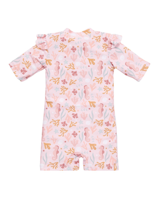 LITTLE DUTCH. Ολόσωμο κοντομάνικο μαγιό με βολάν Ocean Dreams Pink - Νο 62/68