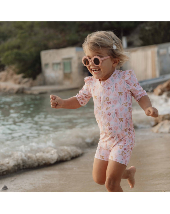 LITTLE DUTCH. Ολόσωμο κοντομάνικο μαγιό με βολάν Ocean Dreams Pink - Νο 62/68