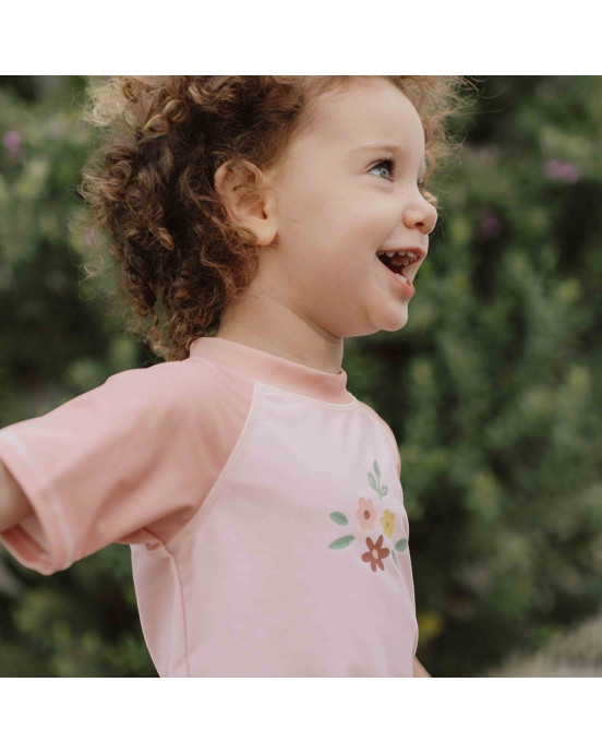 LITTLE DUTCH. Μπλουζάκι κοντομάνικο με προστασία UV Flower Pink - No 86/92