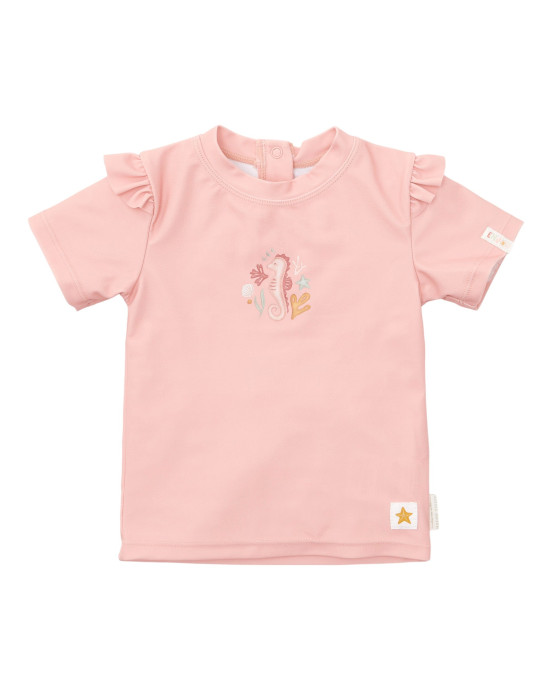 LITTLE DUTCH. Μπλουζάκι κοντομάνικο με βολάν με προστασία UV Seahorse Pink - No 62/68