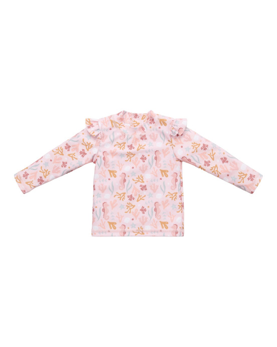 LITTLE DUTCH. Μπλουζάκι μακρυμάνικο με βολάν με προστασία UV Ocean Dreams Pink - No 62/68