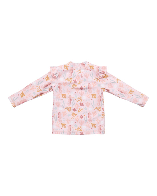 LITTLE DUTCH. Μπλουζάκι μακρυμάνικο με βολάν με προστασία UV Ocean Dreams Pink - No 62/68