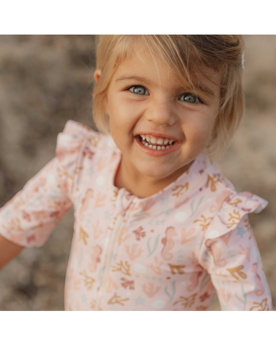 LITTLE DUTCH. Μπλουζάκι μακρυμάνικο με βολάν με προστασία UV Ocean Dreams Pink - No 62/68