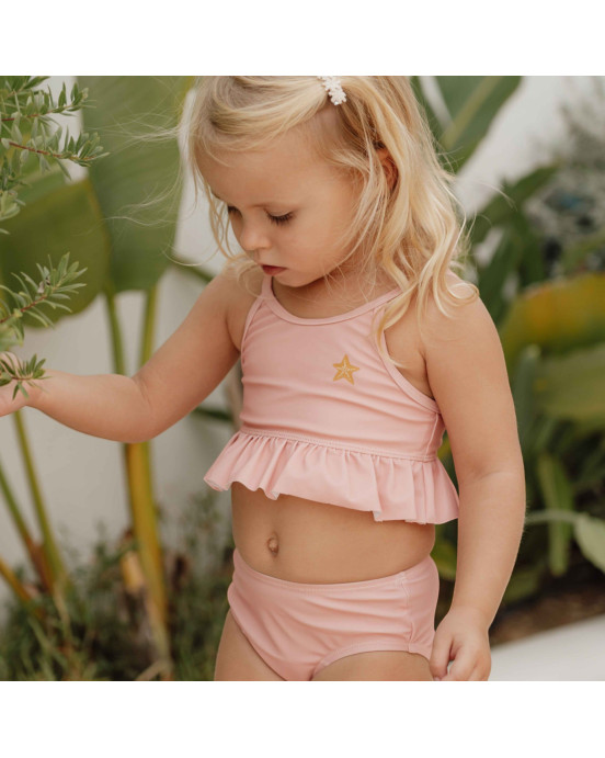 LITTLE DUTCH. Παιδικό σετ μπικίνι με βολάν Starfish Pink - No 74/80
