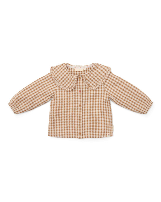 LITTLE DUTCH. Μπλουζάκι μακρυμάνικο με γιακά Brown Check Girls - No 92