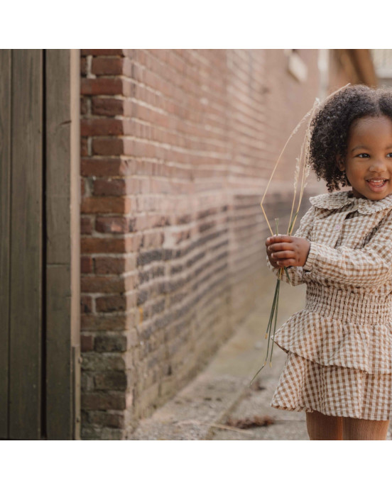 LITTLE DUTCH. Μπλουζάκι μακρυμάνικο με γιακά Brown Check Girls - No 104