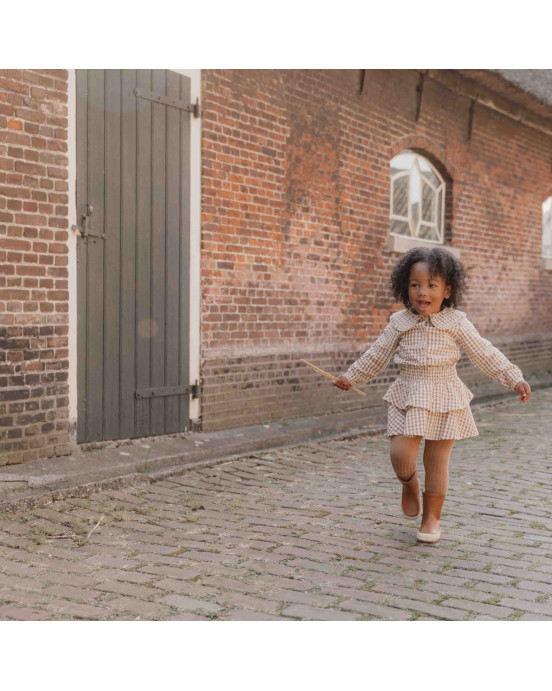 LITTLE DUTCH. Μπλουζάκι μακρυμάνικο με γιακά Brown Check Girls - No 92
